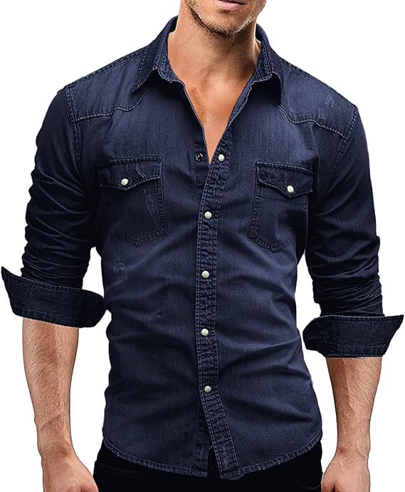 Denim Shirt Stretch Cotton Cowboy Shirts