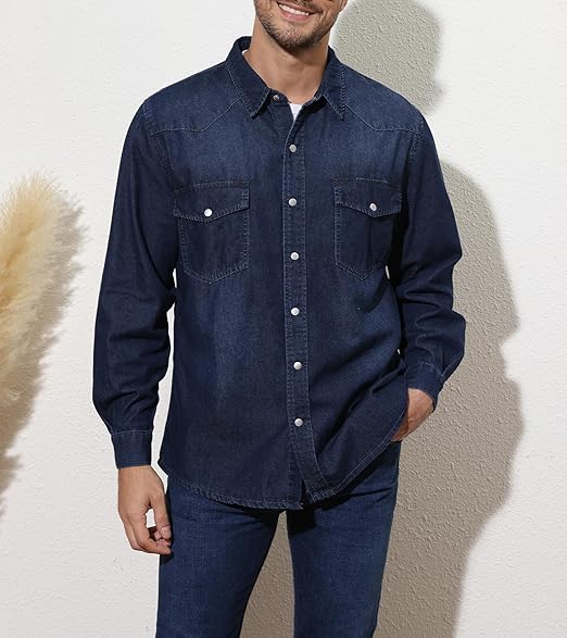 Denim Shirt Stretch Cotton Cowboy Shirts