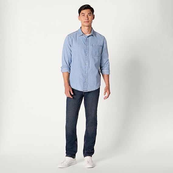 Men's Regular-Fit Long-Sleeve Button-Down Denim Shirt