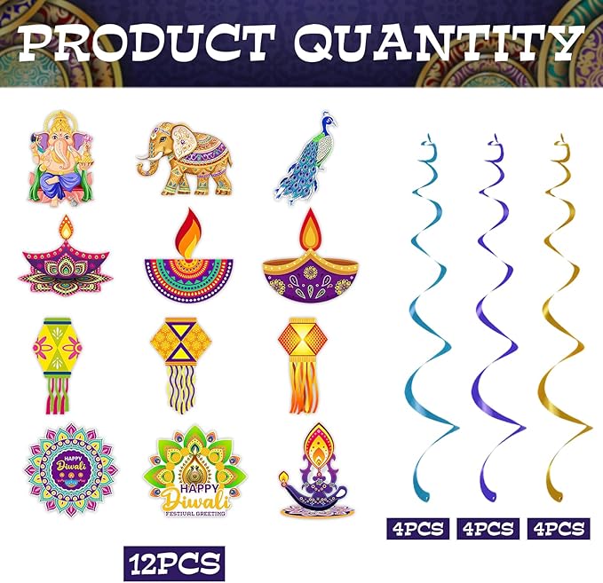 12 Pcs Diwali Hanging Decorations